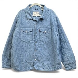 Levi's Jacket Mens XL Blue Quilted Chambray Shirt Jacket Shacket Snap Front